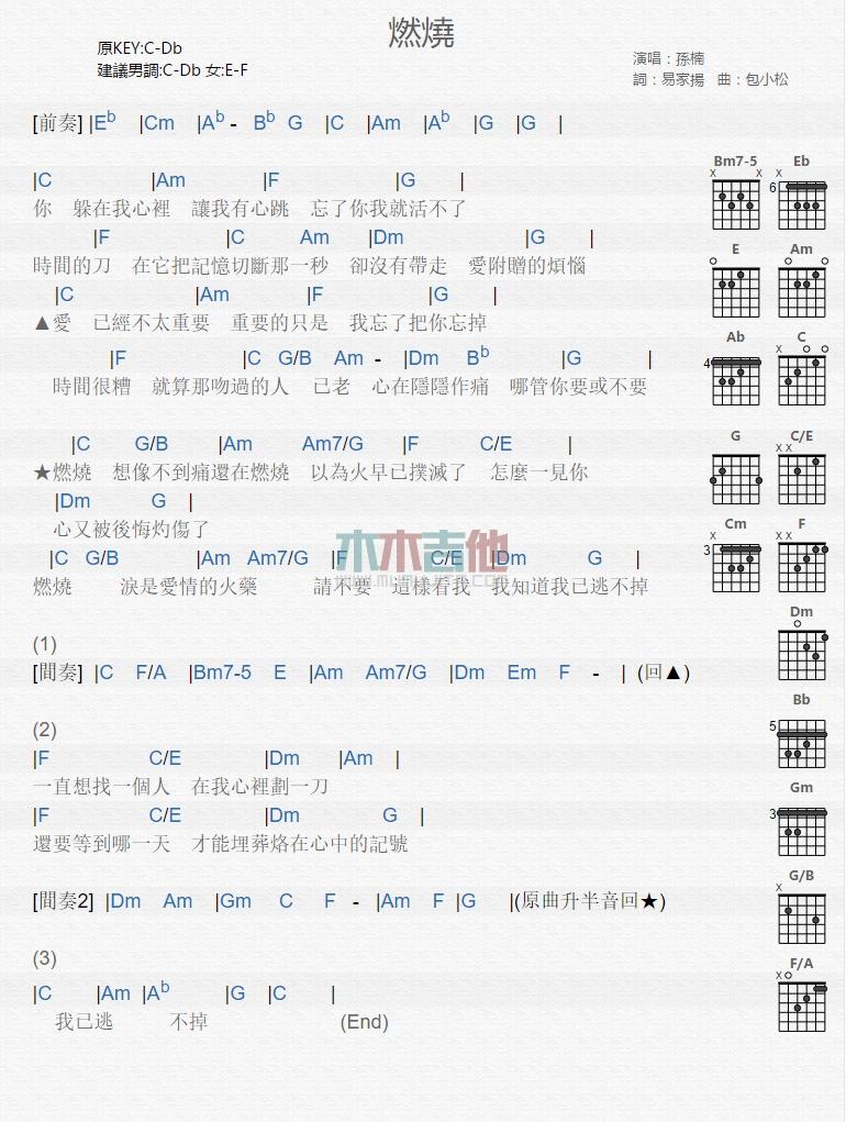 燃烧_吉他谱_孙楠1