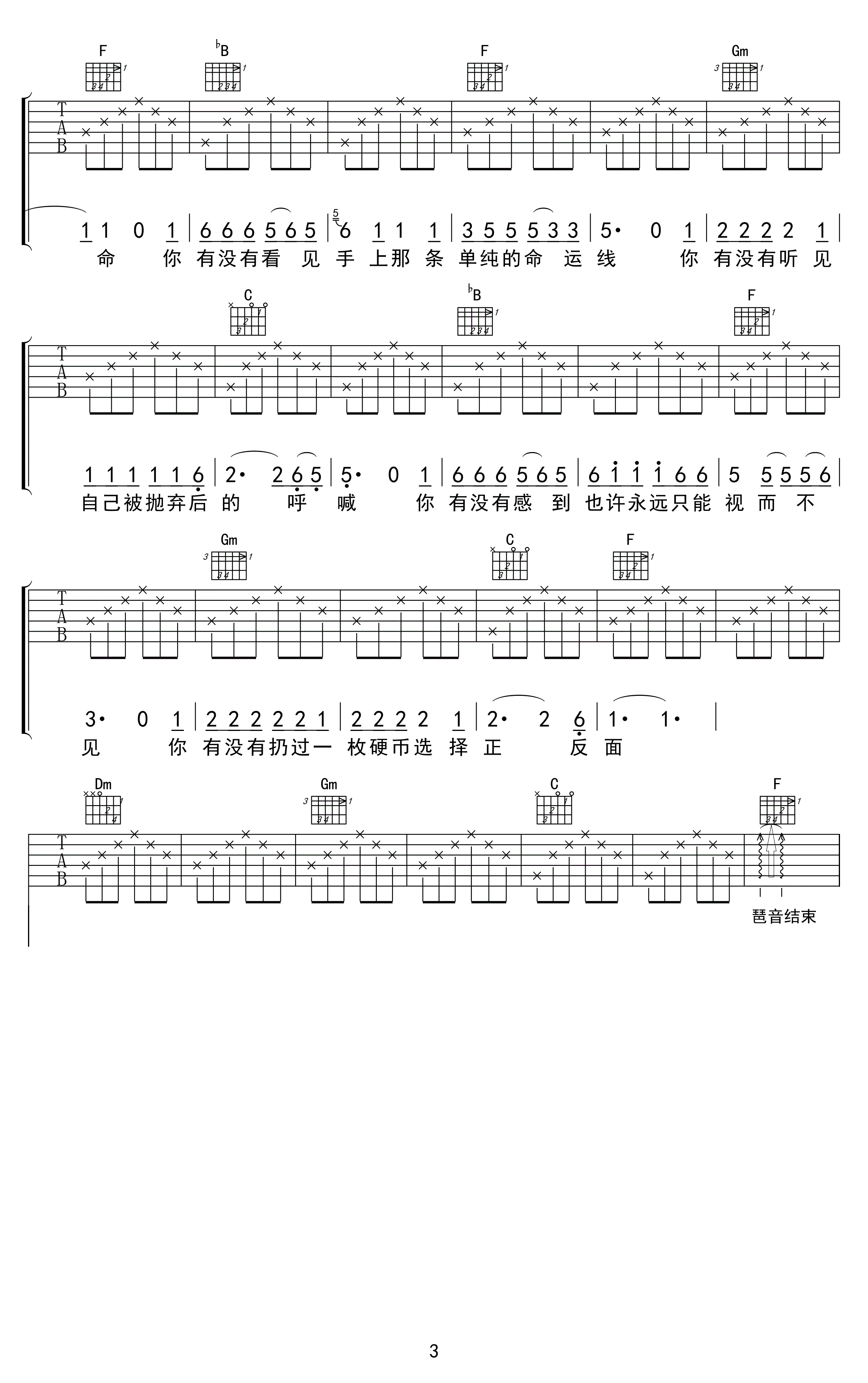 硬币吉他谱_汪峰_完美版_高清六线谱3