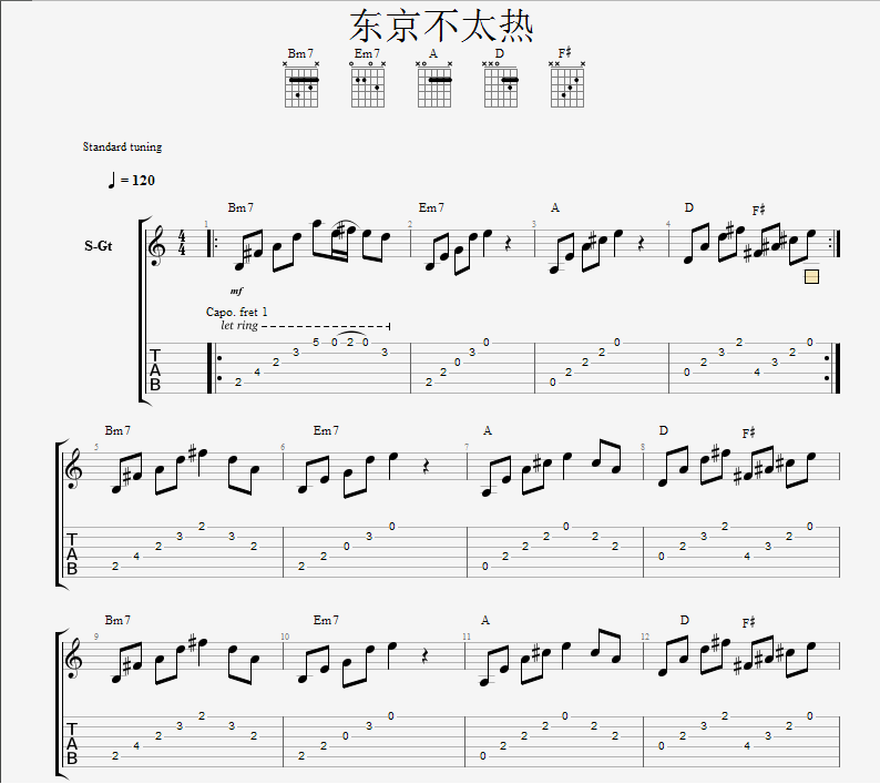 东京不太热吉他谱 C调和弦谱_简单版_洛天依2