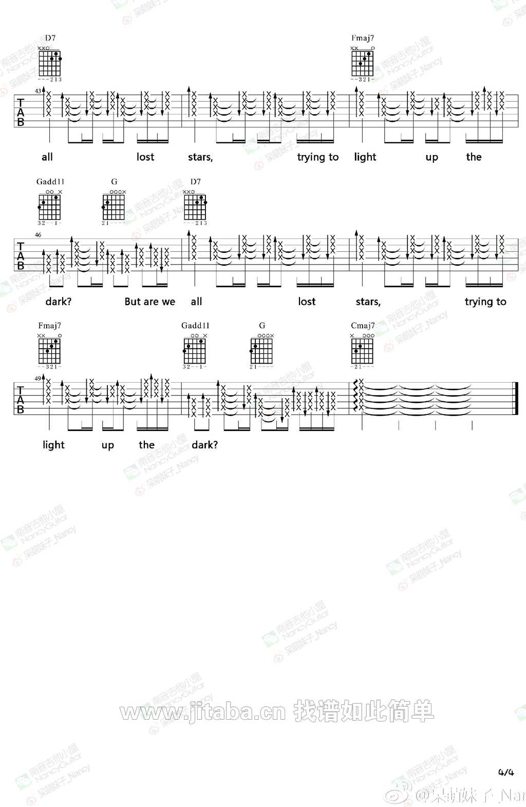 Lost Stars吉他谱 F调_南音吉他小屋编配_Adam Levine4