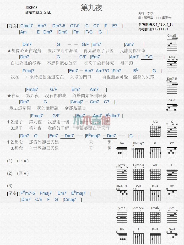 第九夜_吉他谱_李玟1