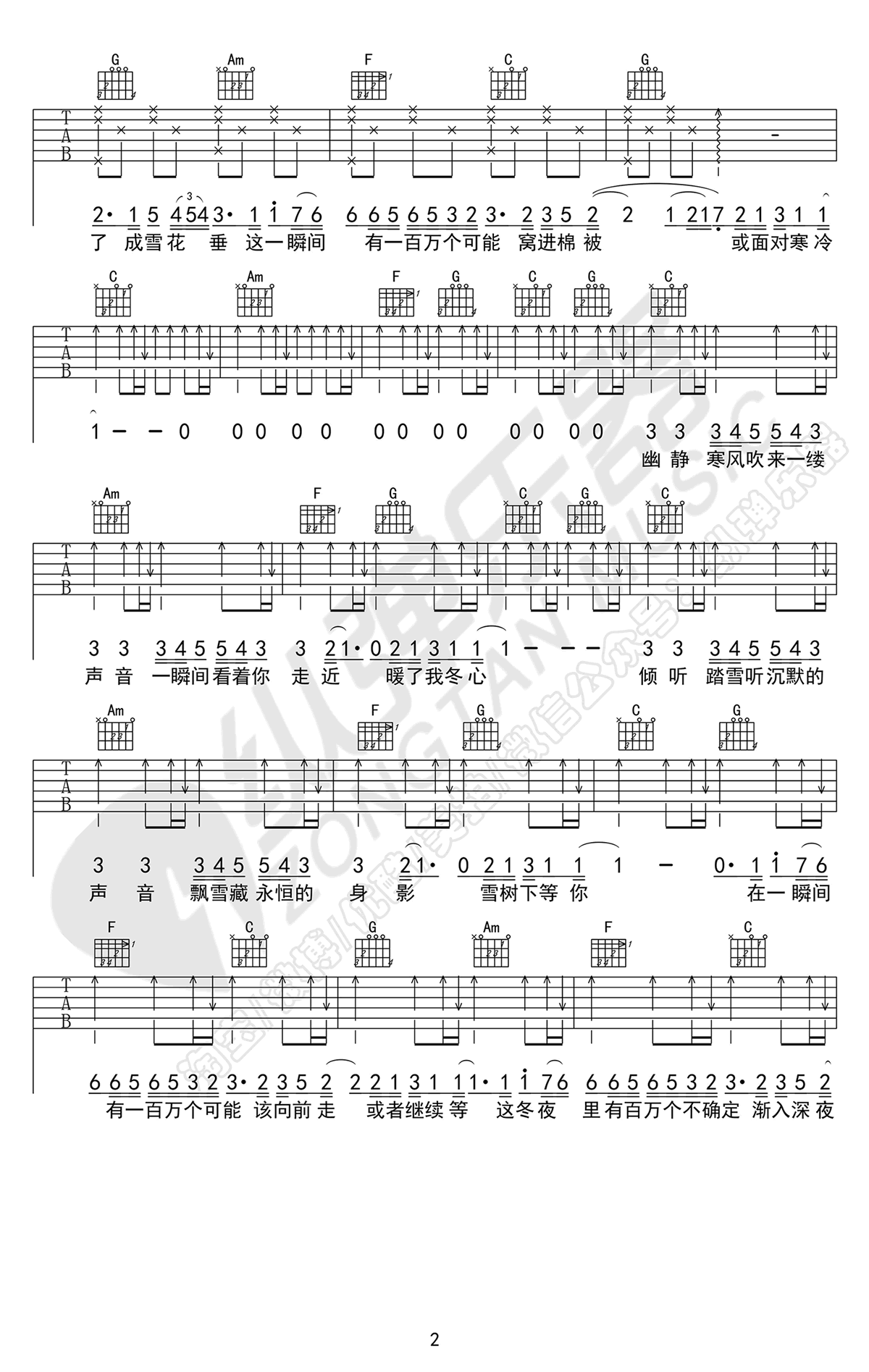 一百万个可能吉他谱_克丽丝叮_抖音歌曲_图片谱2