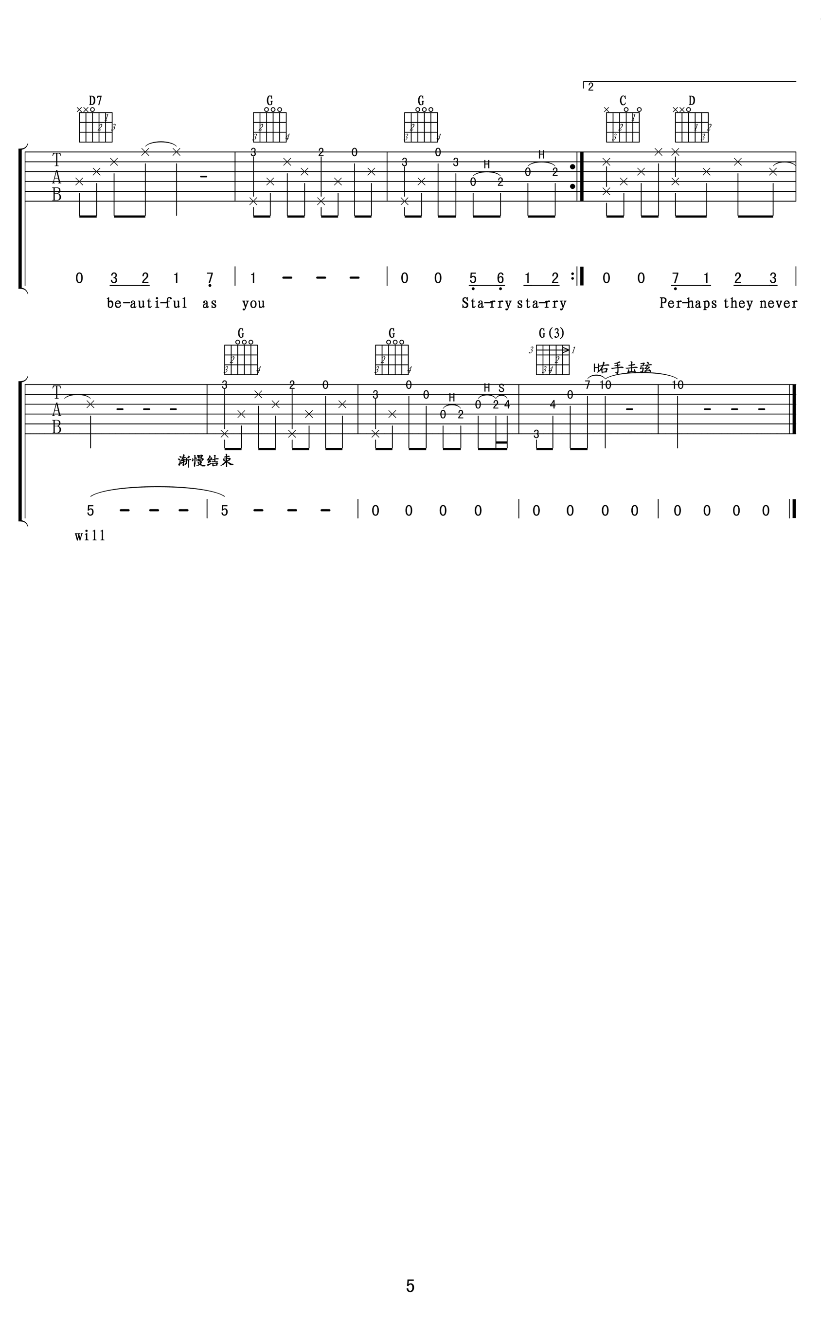 Vincent吉他谱_Don Mclean_G调原版六线谱_吉他弹唱教学5