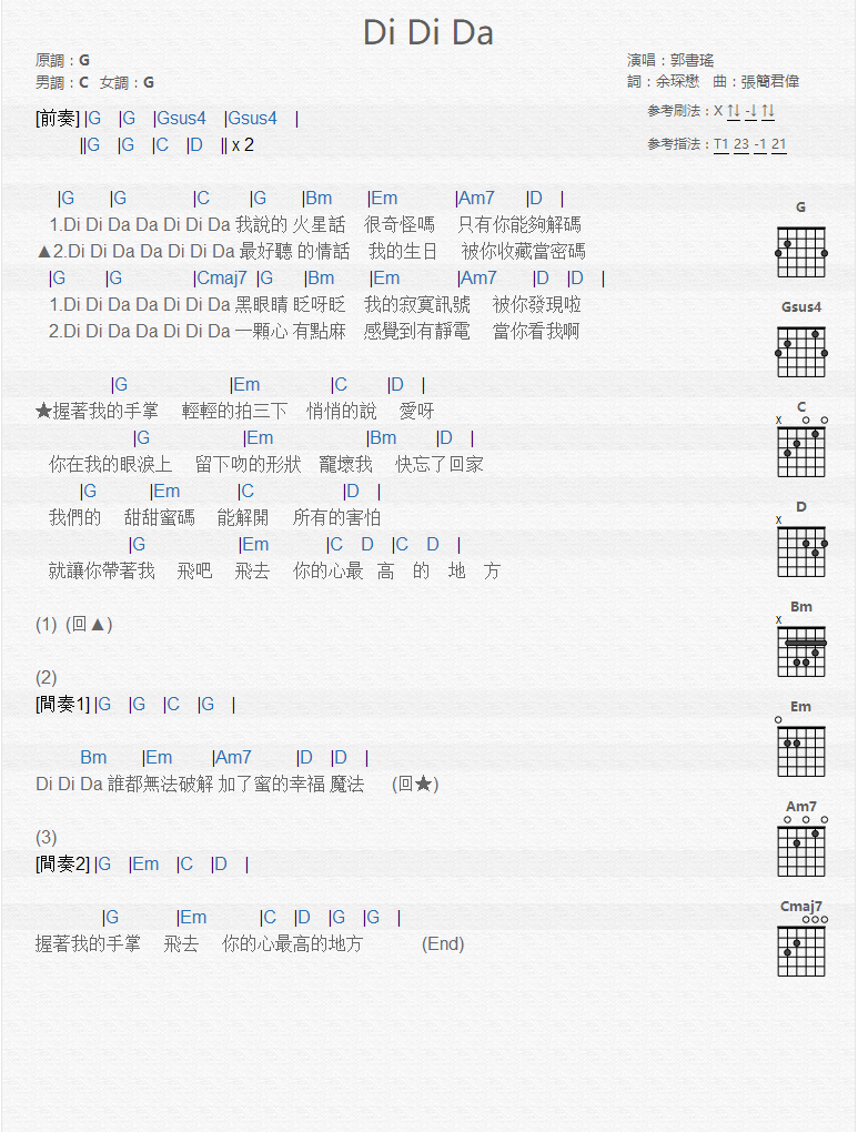 Di Di Da_吉他谱_郭书瑶1