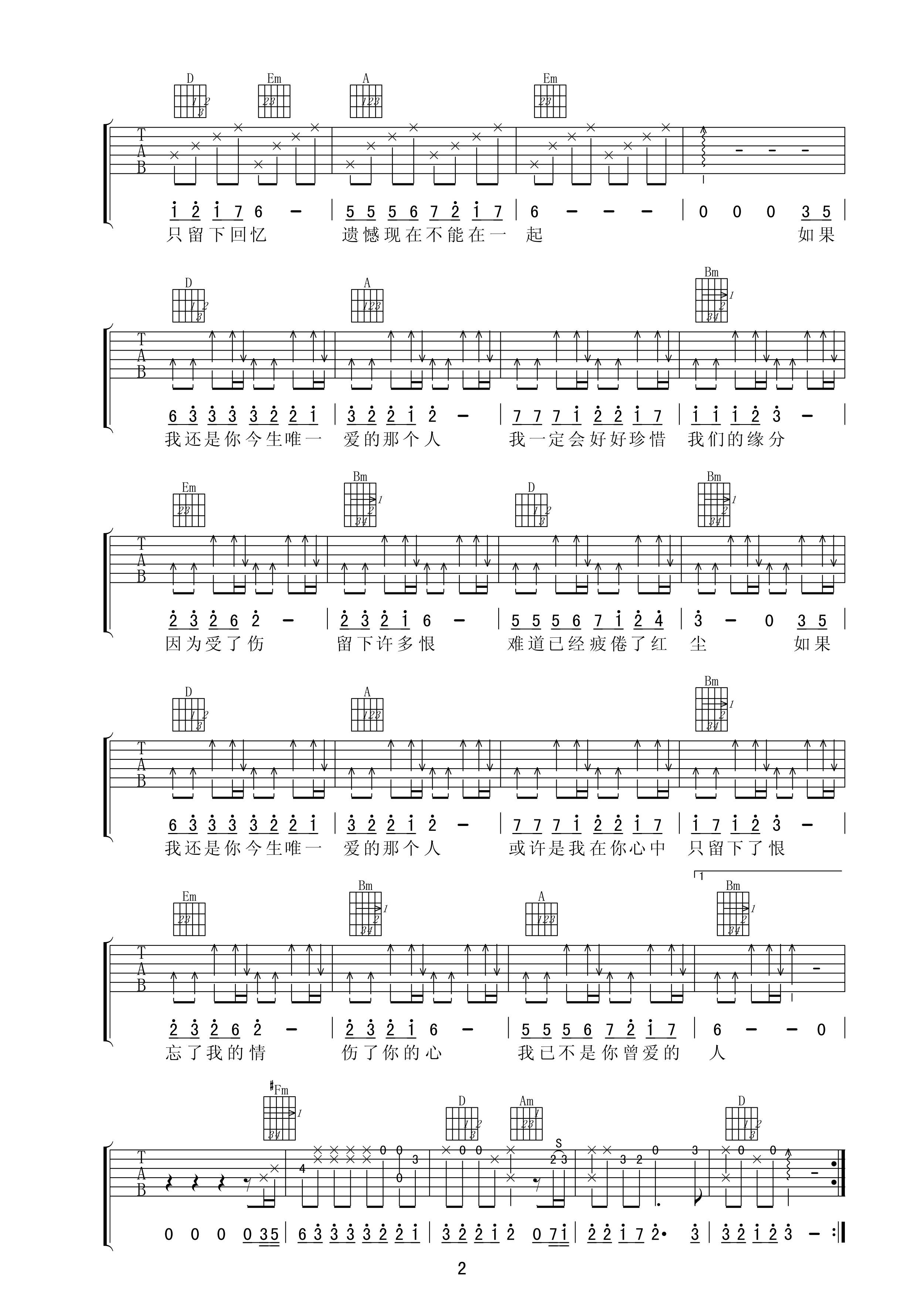 心痛2011吉他谱 D调高清版_梦断弦音编配_小山2