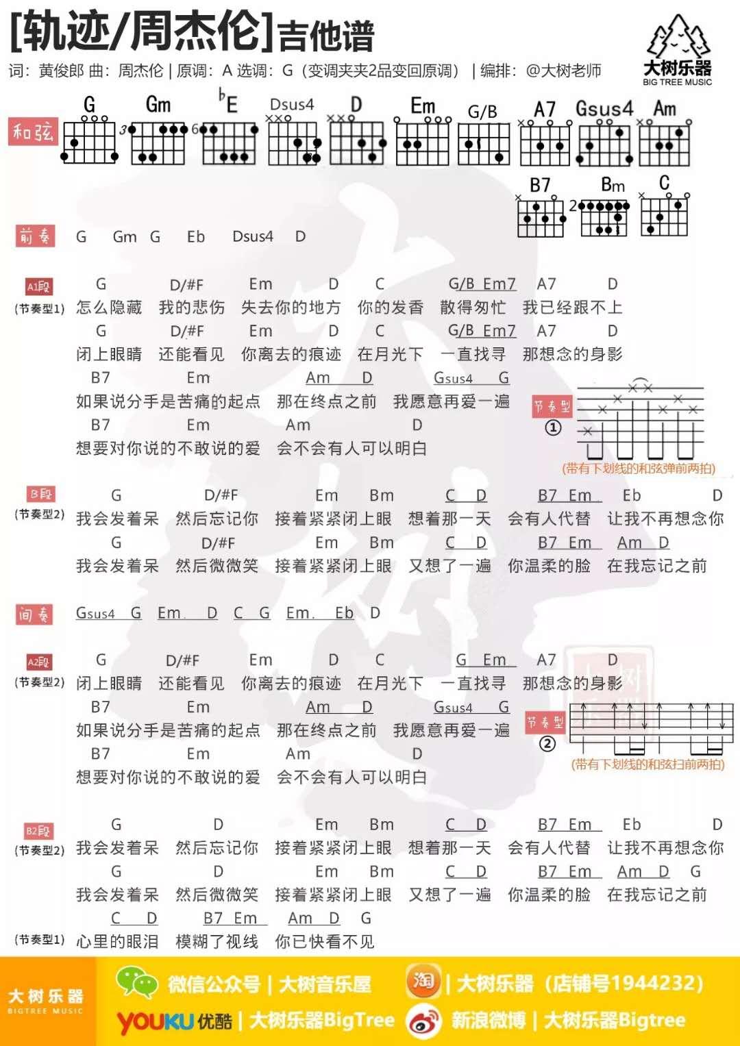 轨迹_G调吉他谱_周杰伦1