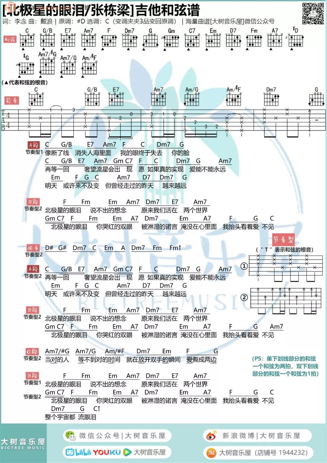 《北极星的眼泪》吉他谱_C调弹唱六线谱_简版图片谱_张栋梁1