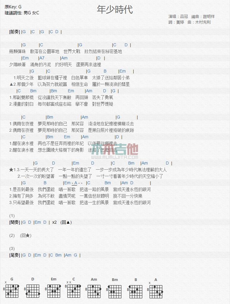 年少时代_吉他谱_品冠1