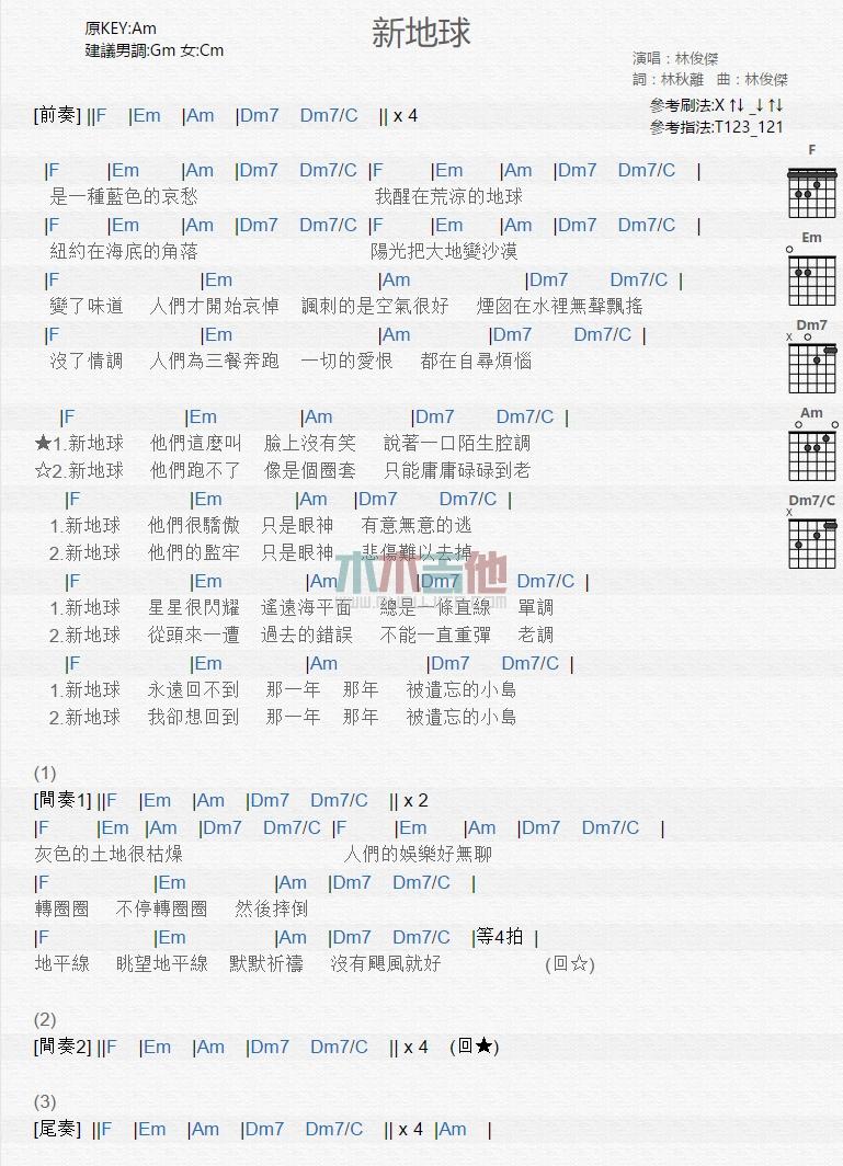 新地球_吉他谱_林俊杰1
