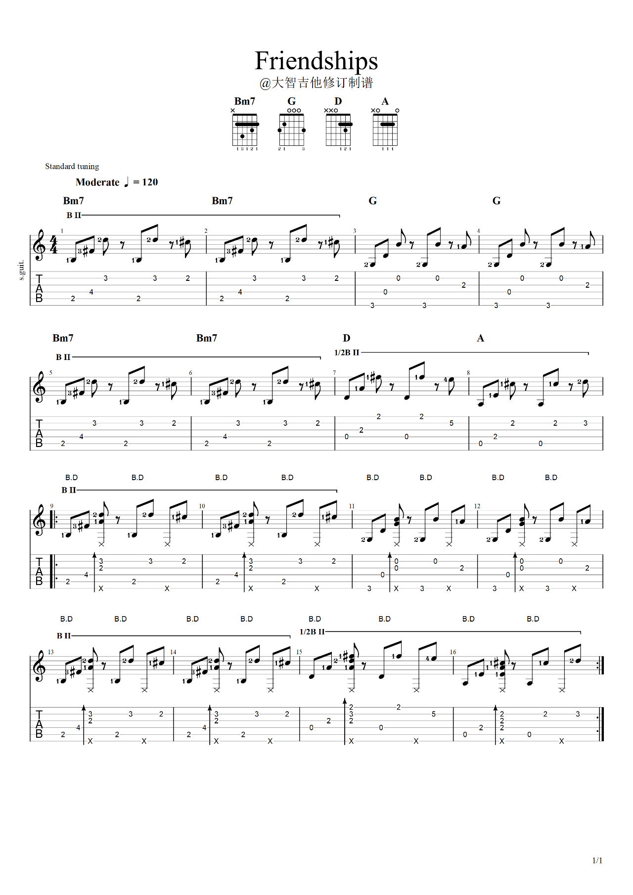 Friendships指弹谱_抖音神曲_吉他指弹教学视频1
