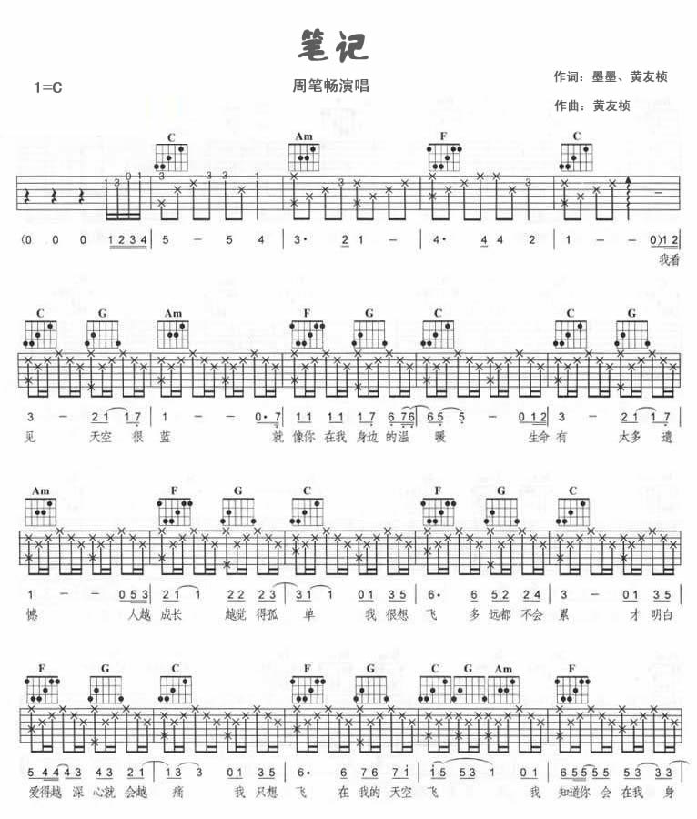 笔记|吉他谱|图片谱|高清|周笔畅1