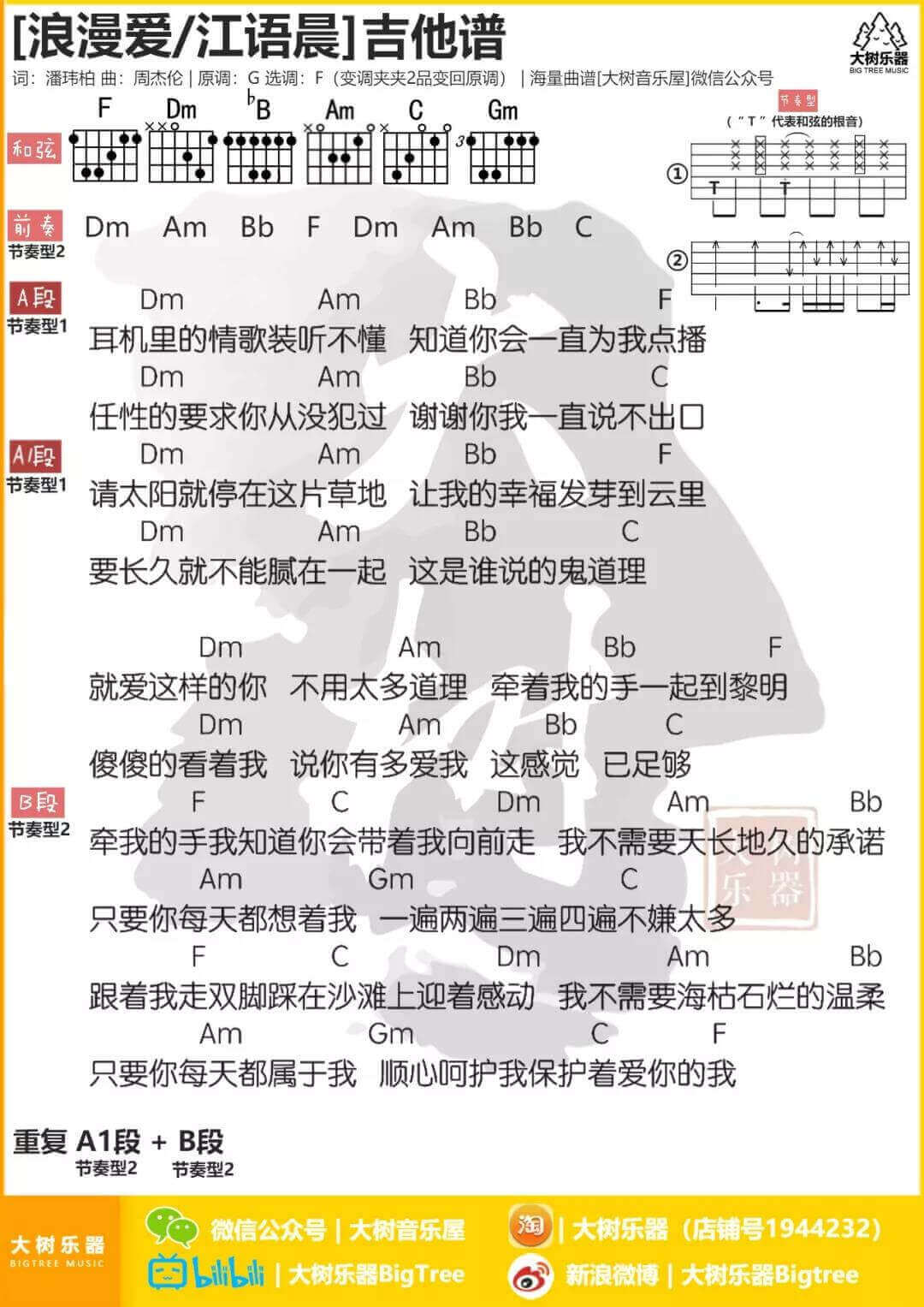 浪漫爱吉他谱 F调和弦谱-张敬轩1