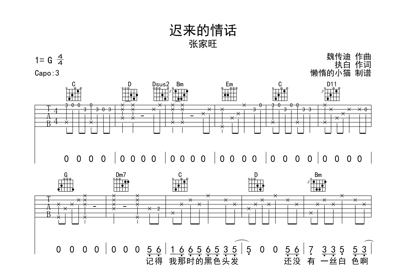 城市傍晚吉他谱_毛不易_C调完整版_高清弹唱六线谱1