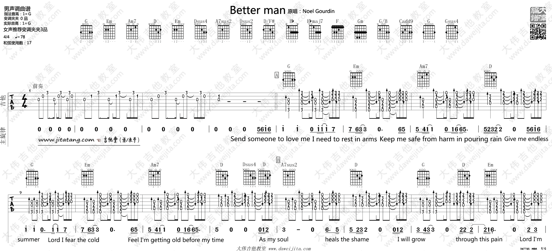better man吉他谱 G调精选版_大伟吉他教室编配_Robbie Williams1
