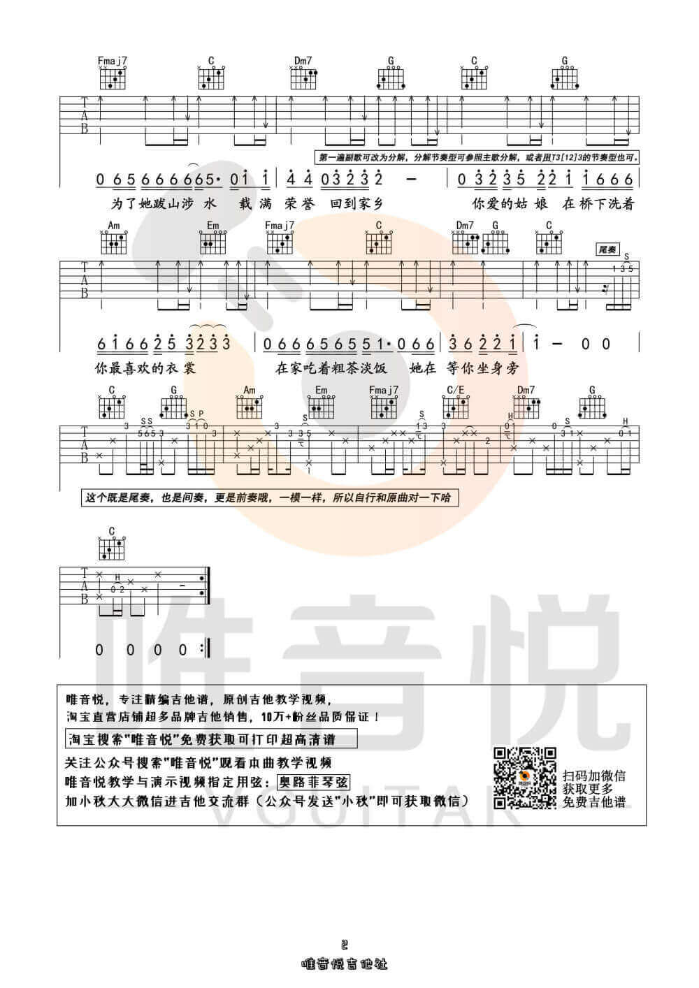 你的姑娘吉他谱 C调精选版-隔壁老樊1