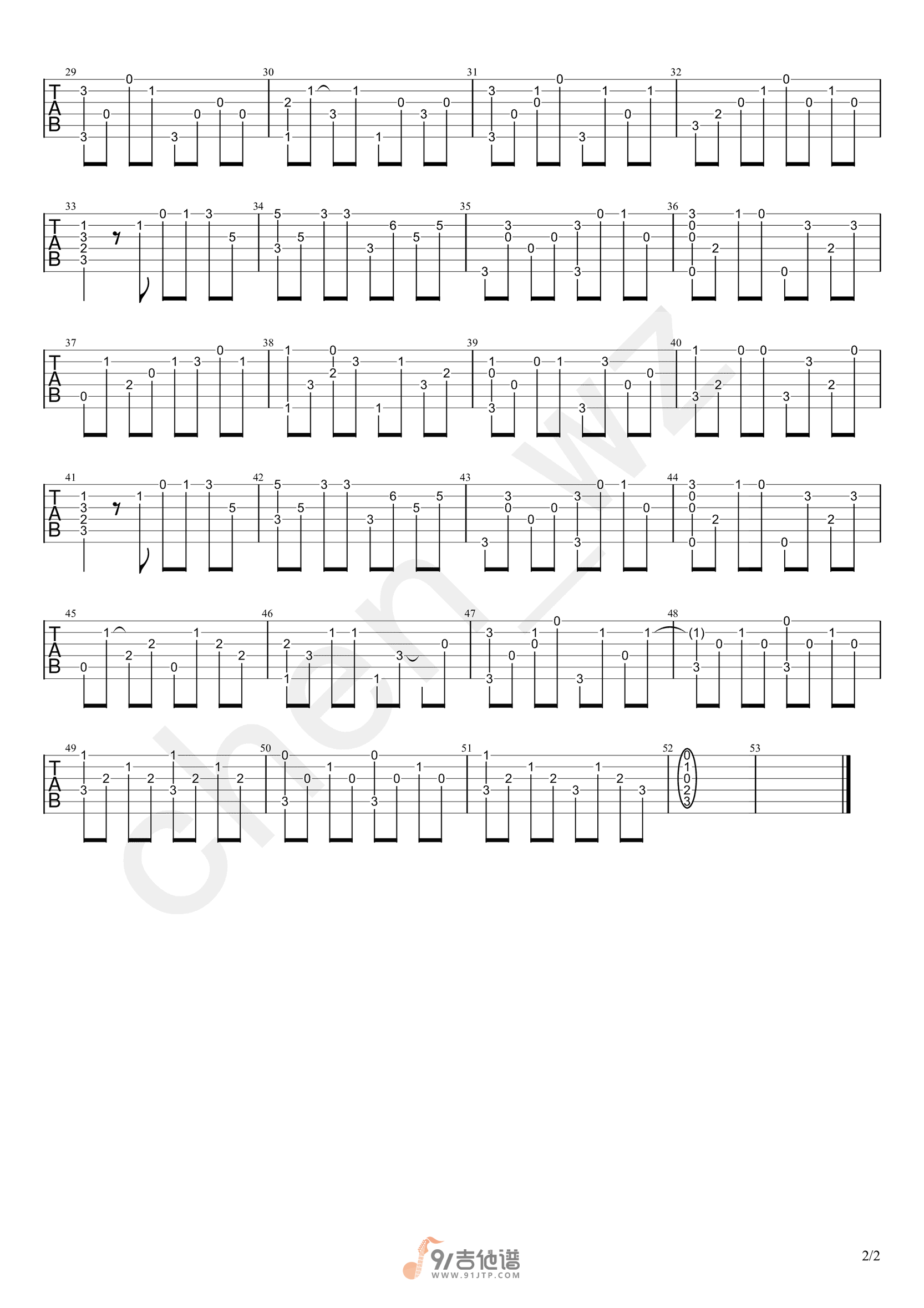 【指弹谱】王力宏《你不知道的事》指弹吉他谱 吉他独奏六线谱 Guitar Tabs1