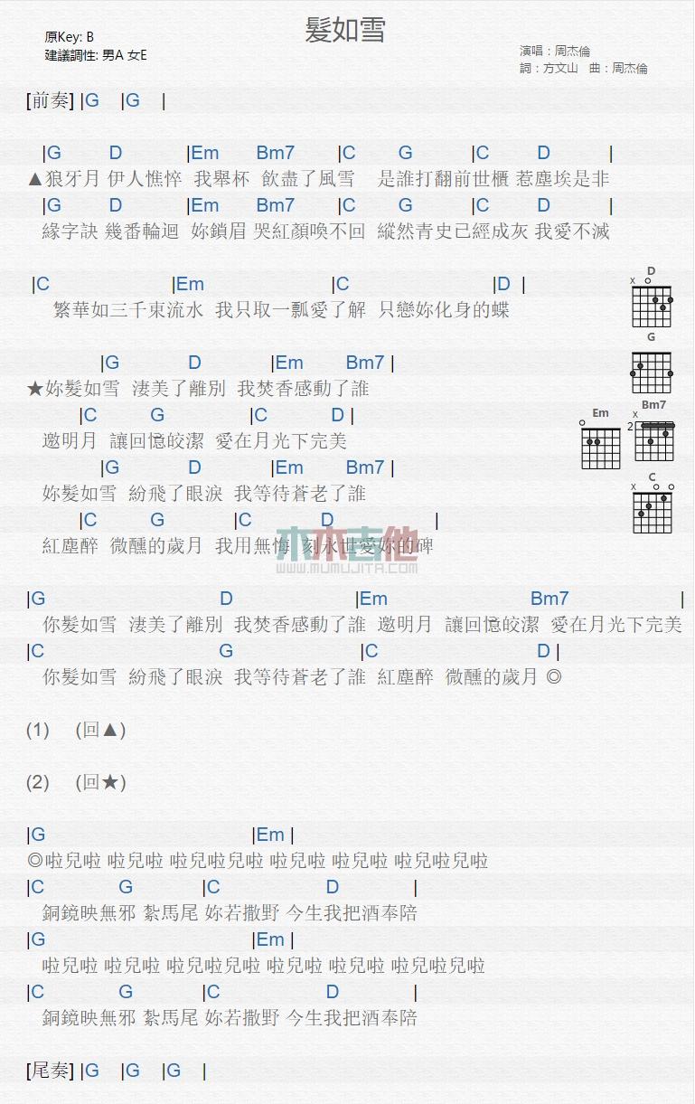 发如雪_吉他谱_周杰伦1