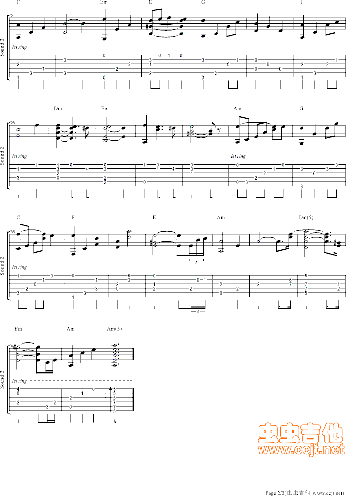 哀のテーマB（柯南插曲）指弹独奏|吉他谱|图片谱|高清|动漫1
