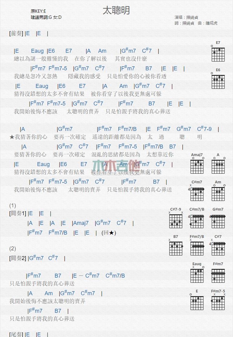 太聪明_吉他谱_陈绮贞1