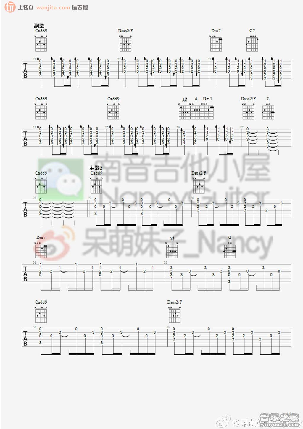 天天想你(吉他谱)_张雨生_简单版六线谱_高清图片谱1