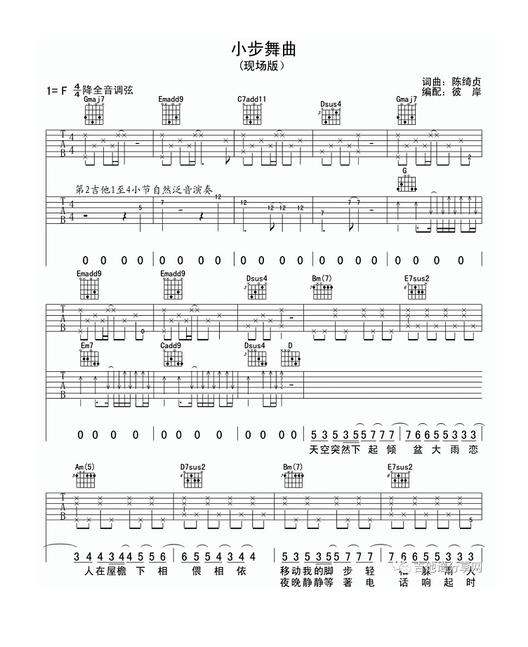 小步舞曲 陈绮贞 F调吉他谱1