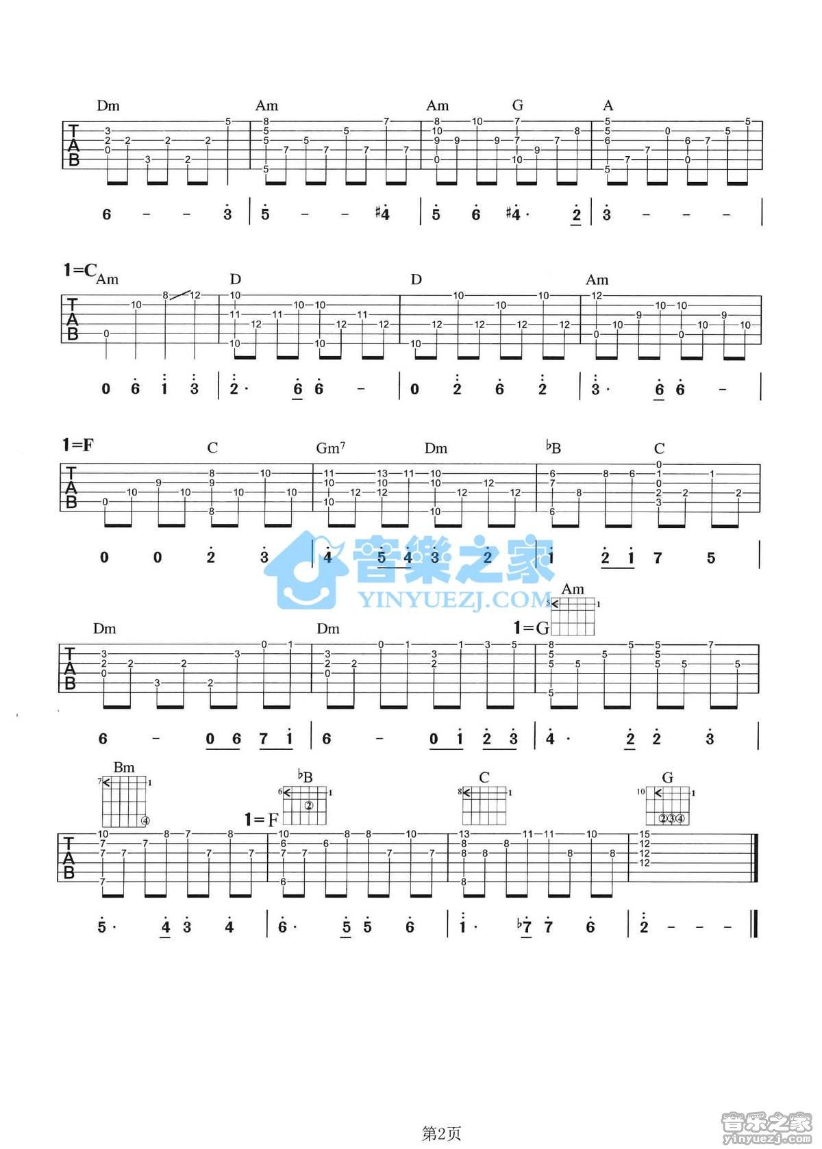 出埃及记吉他谱 F调六线谱_音乐之家编配_马克西姆2
