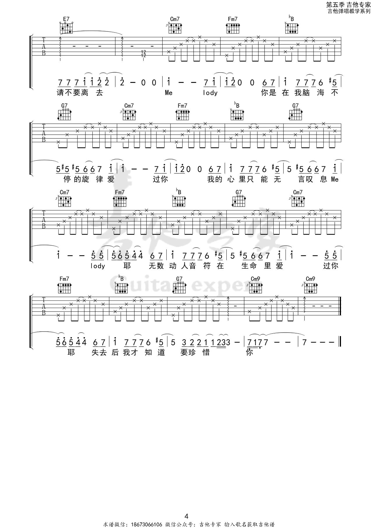 Melody吉他谱_陶喆_C调版吉他弹唱六线谱4