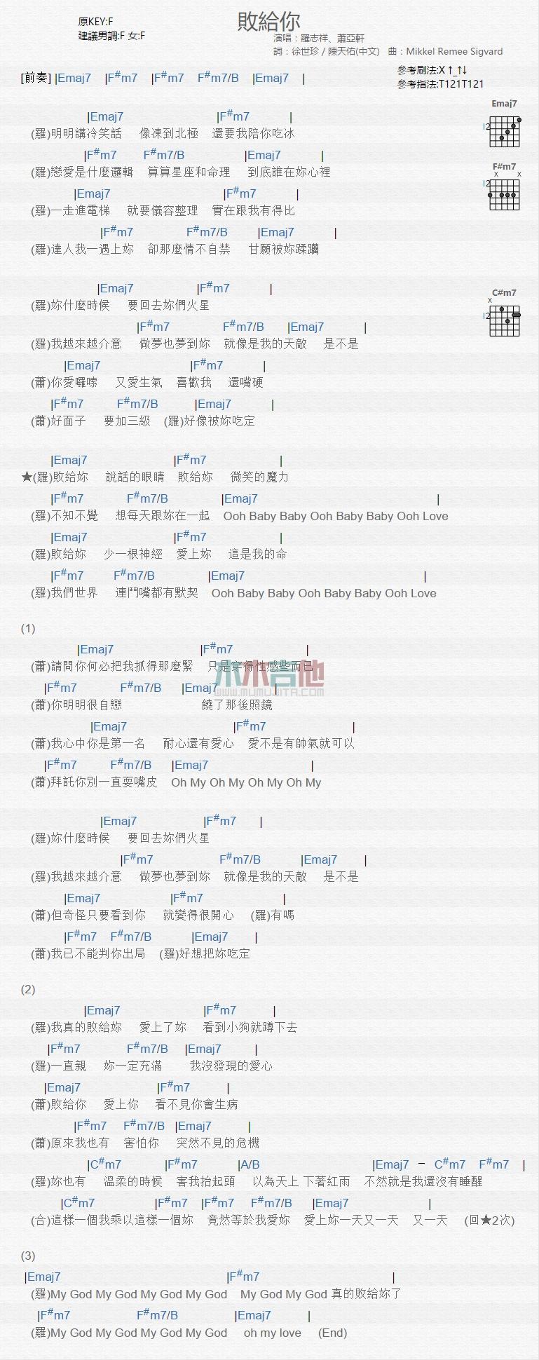 败给你_吉他谱_罗志祥,萧亚轩1