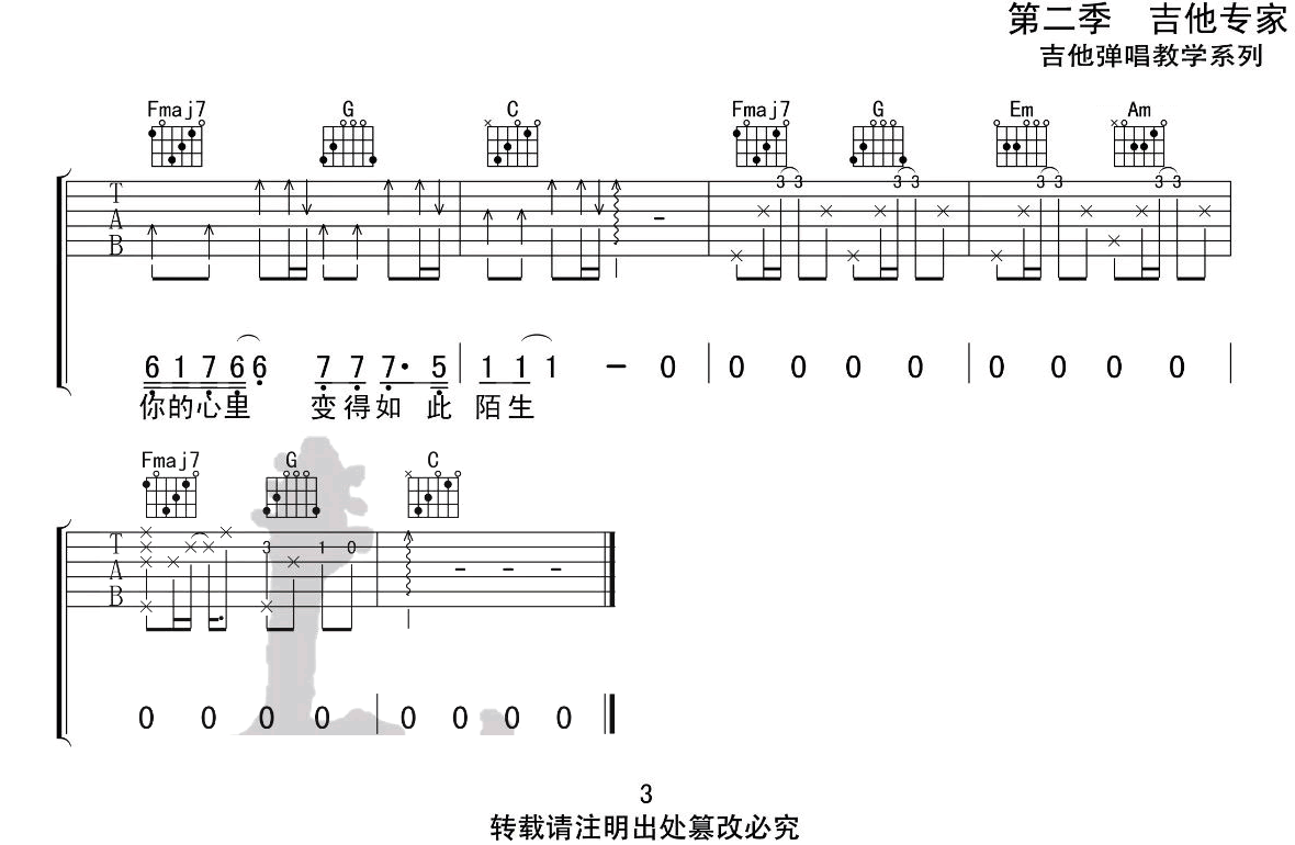 《有名无份》吉他谱_李冠霖_C调原版弹唱六线谱3