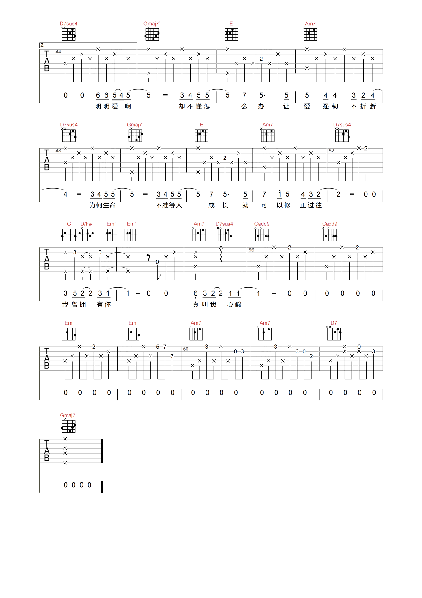 心酸吉他谱-林宥嘉-《心酸》A调原版弹唱六线谱1
