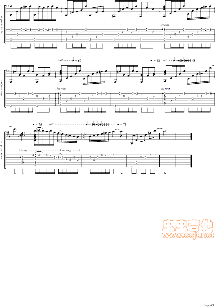 雨降窗边（标准调弦版）|吉他谱|图片谱|高清|岸部真明1