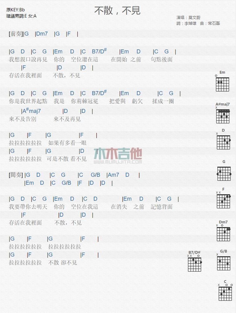 不散,不见_吉他谱_莫文蔚1