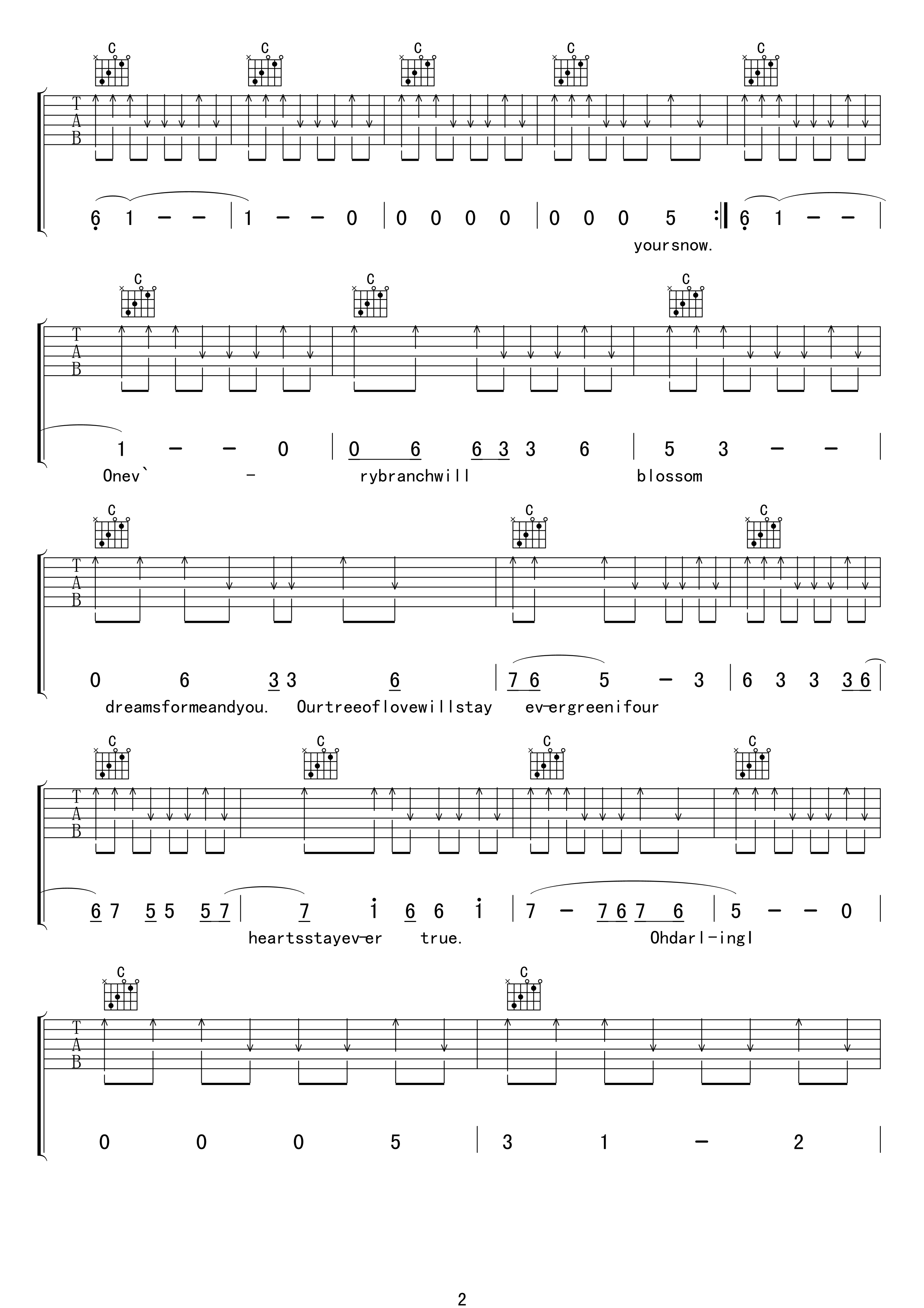 Evergreen Tree吉他谱 C调高清版_编配_cliff richard2