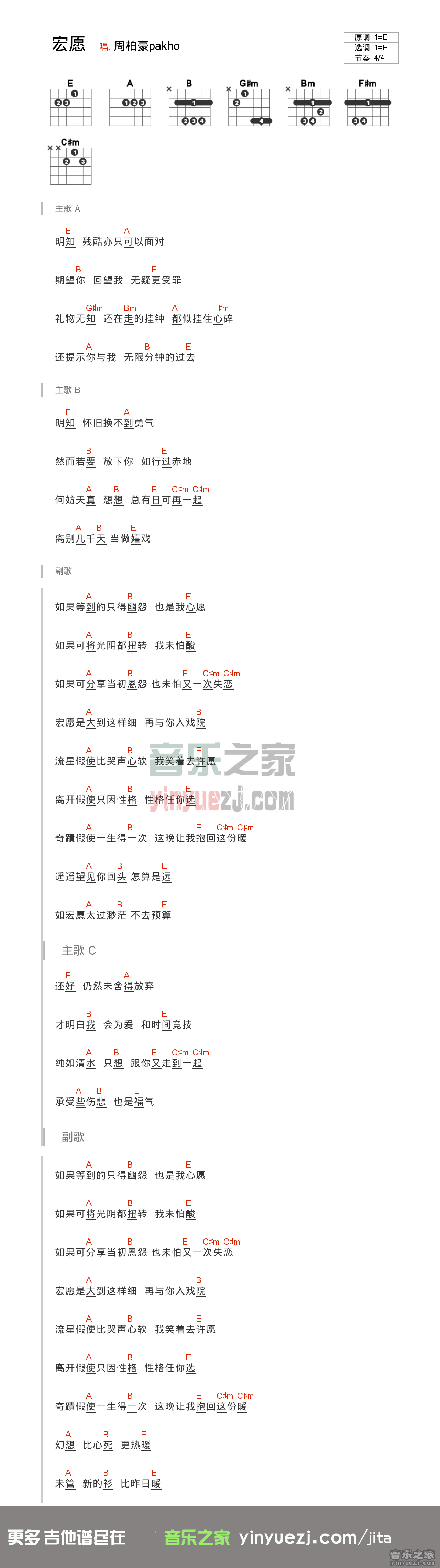 宏愿吉他谱 E调和弦谱-周柏豪1