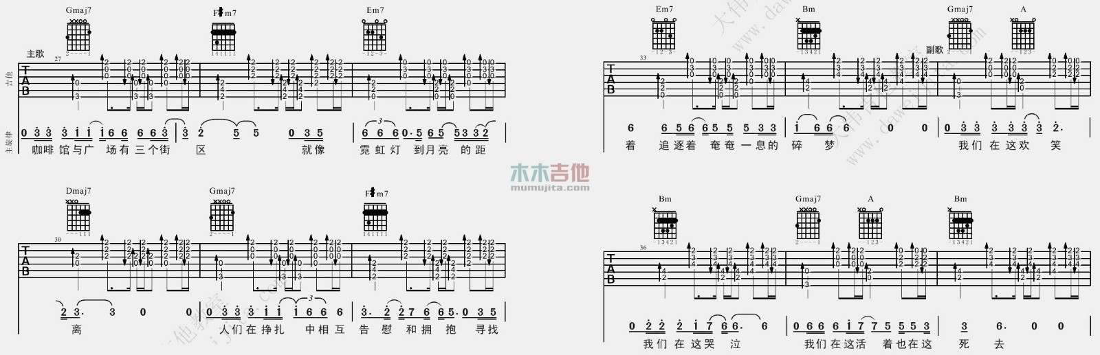 北京北京吉他谱_汪峰_D调原版六线谱_吉他弹唱谱1