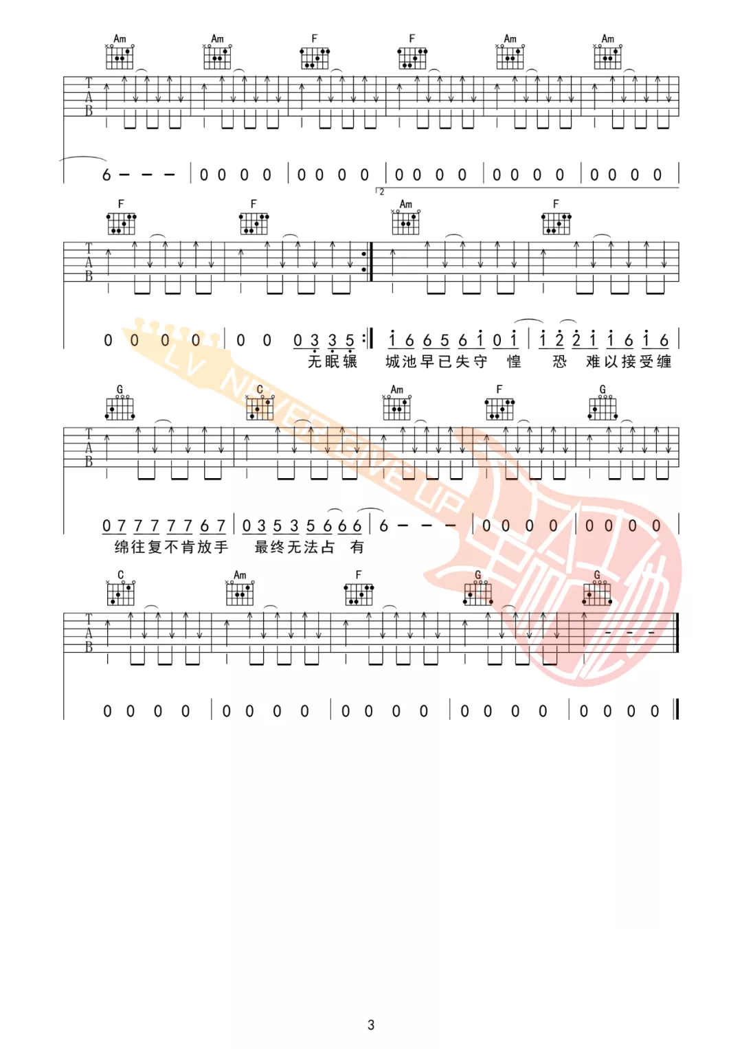 《极恶都市》吉他谱_夏日入侵企画_C调吉他谱_弹唱六线谱3