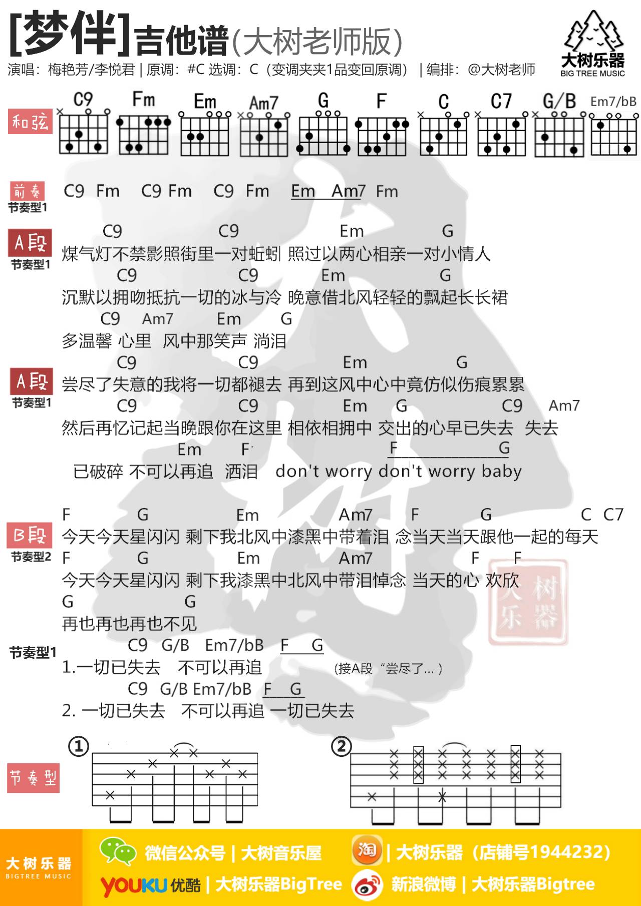 梦伴吉他谱 C调和弦谱_大树音乐编配_李悦君1