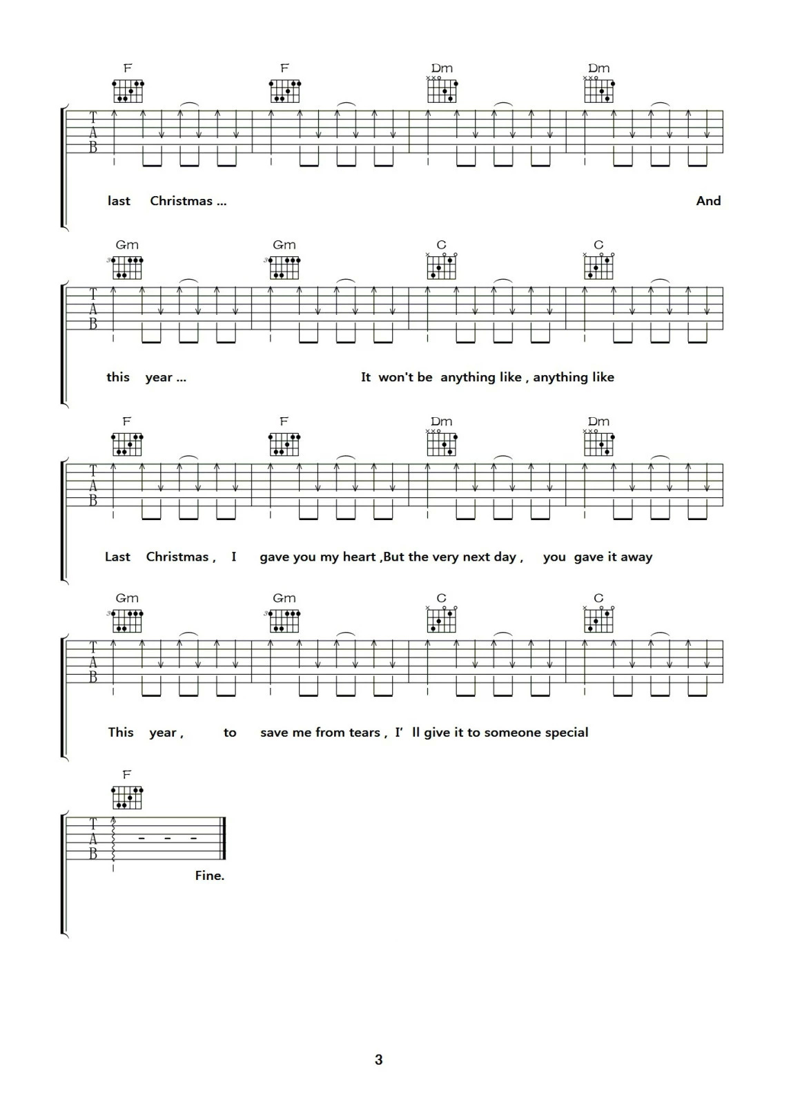 Last Christmas吉他谱_Taylor swift_F调版吉他弹唱谱3