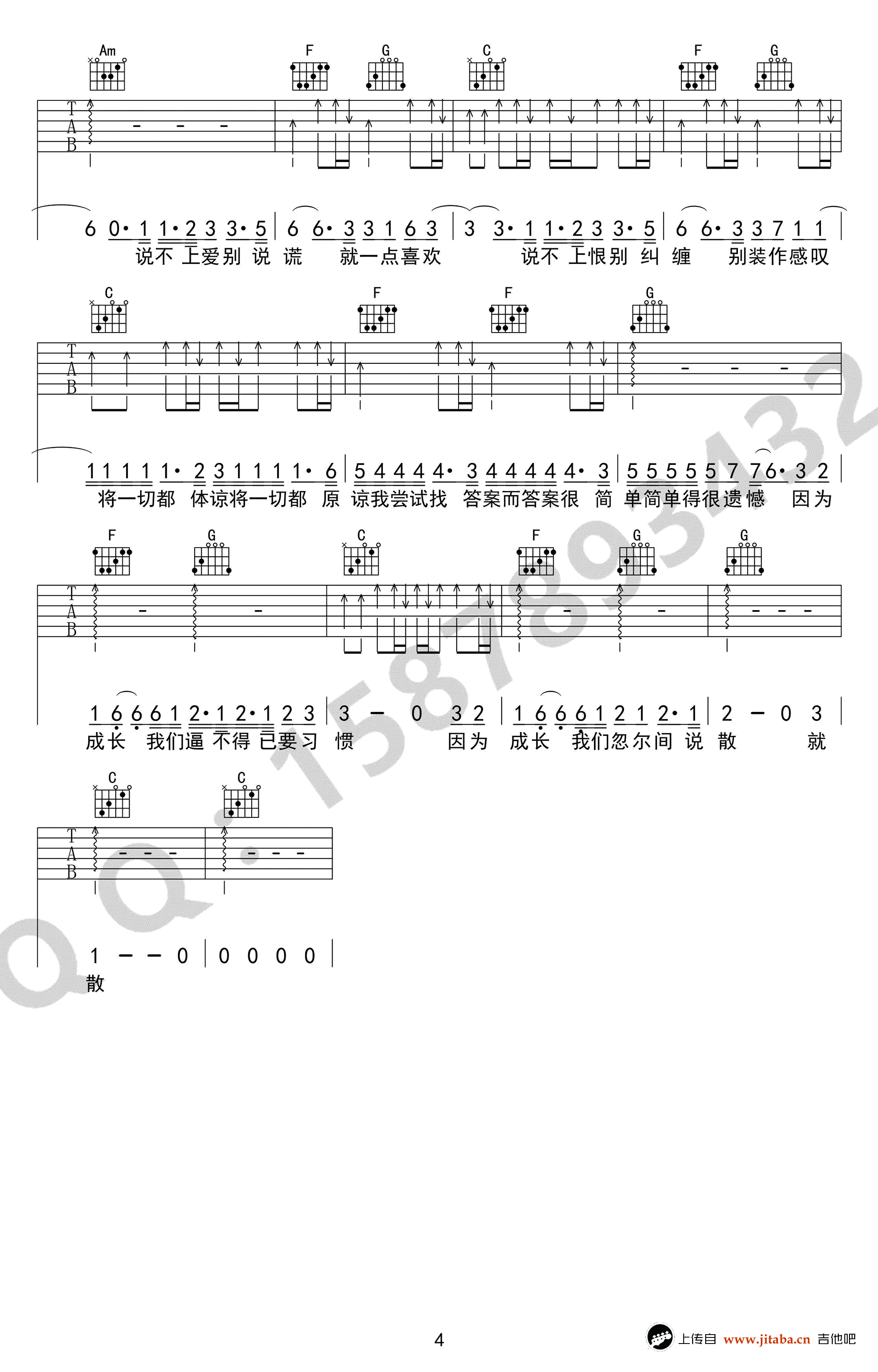 说散就散吉他谱-袁娅维-C调简单版-前任3主题曲-图片谱1