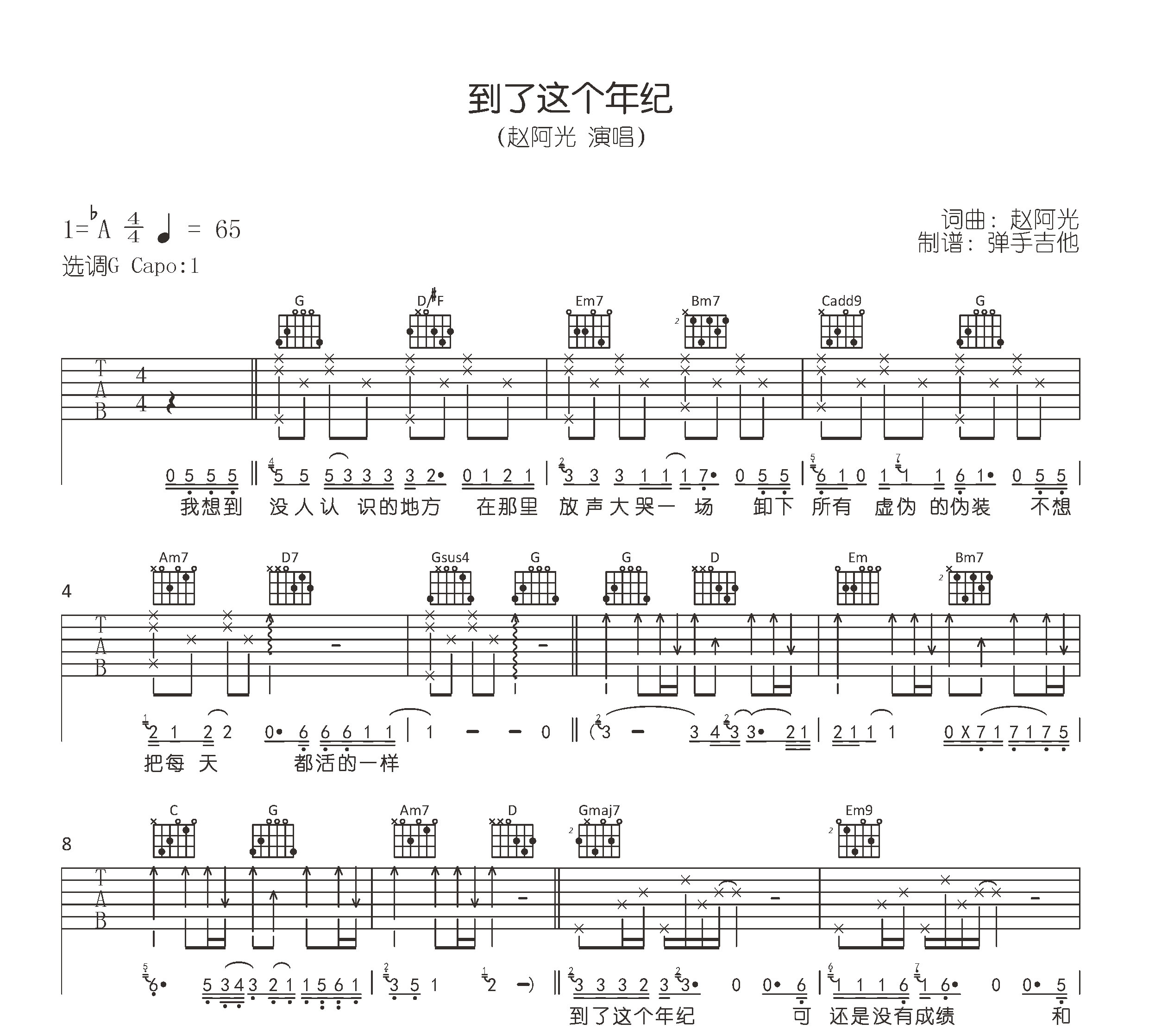 赵阿光《到了这个年纪》吉他谱_G调原版吉他谱1