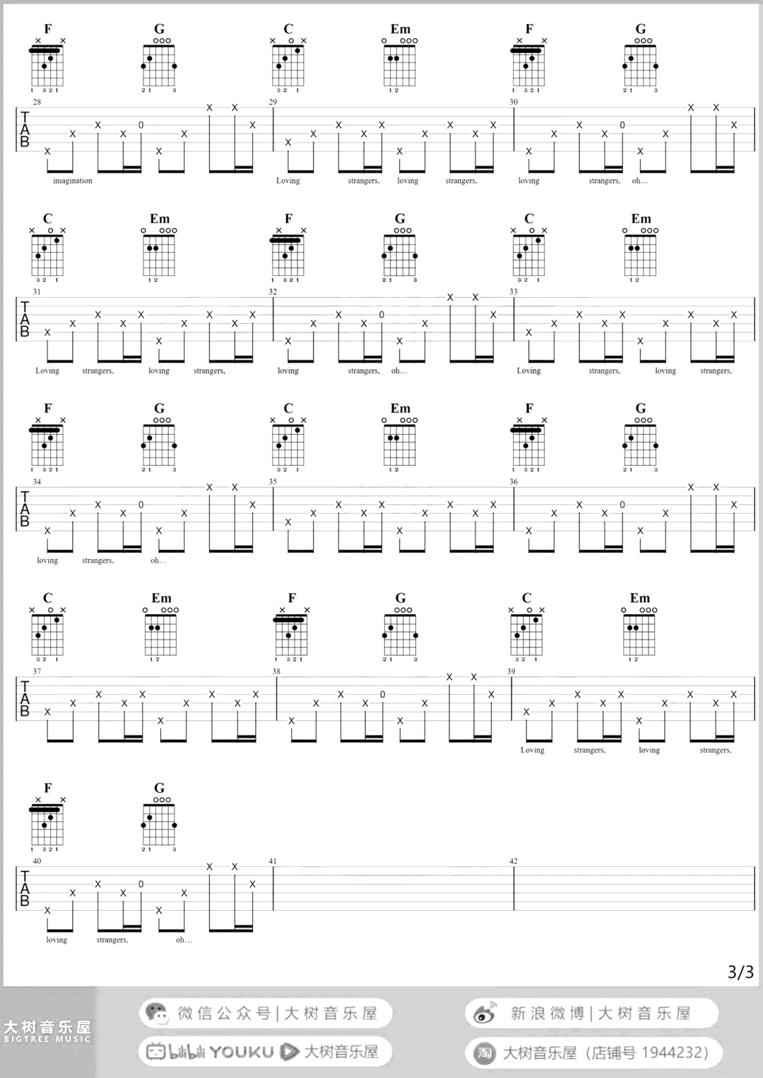 Loving Strangers吉他谱_Russian Red_C调_弹唱演示视频1