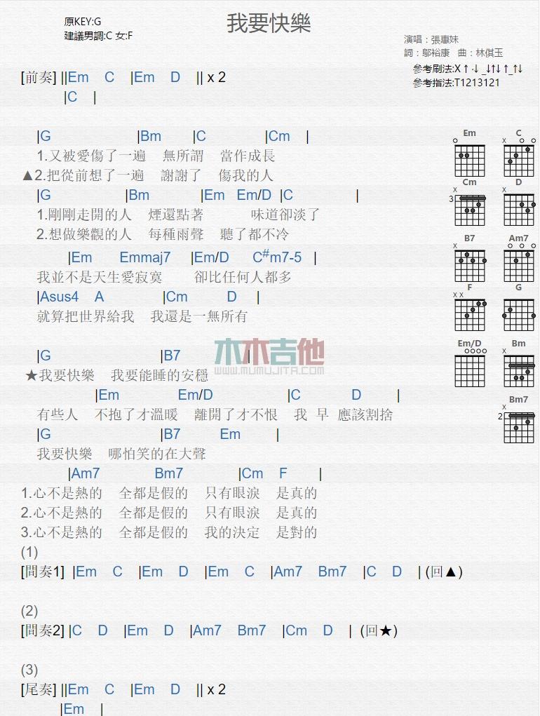 我要快乐_吉他谱_张惠妹1