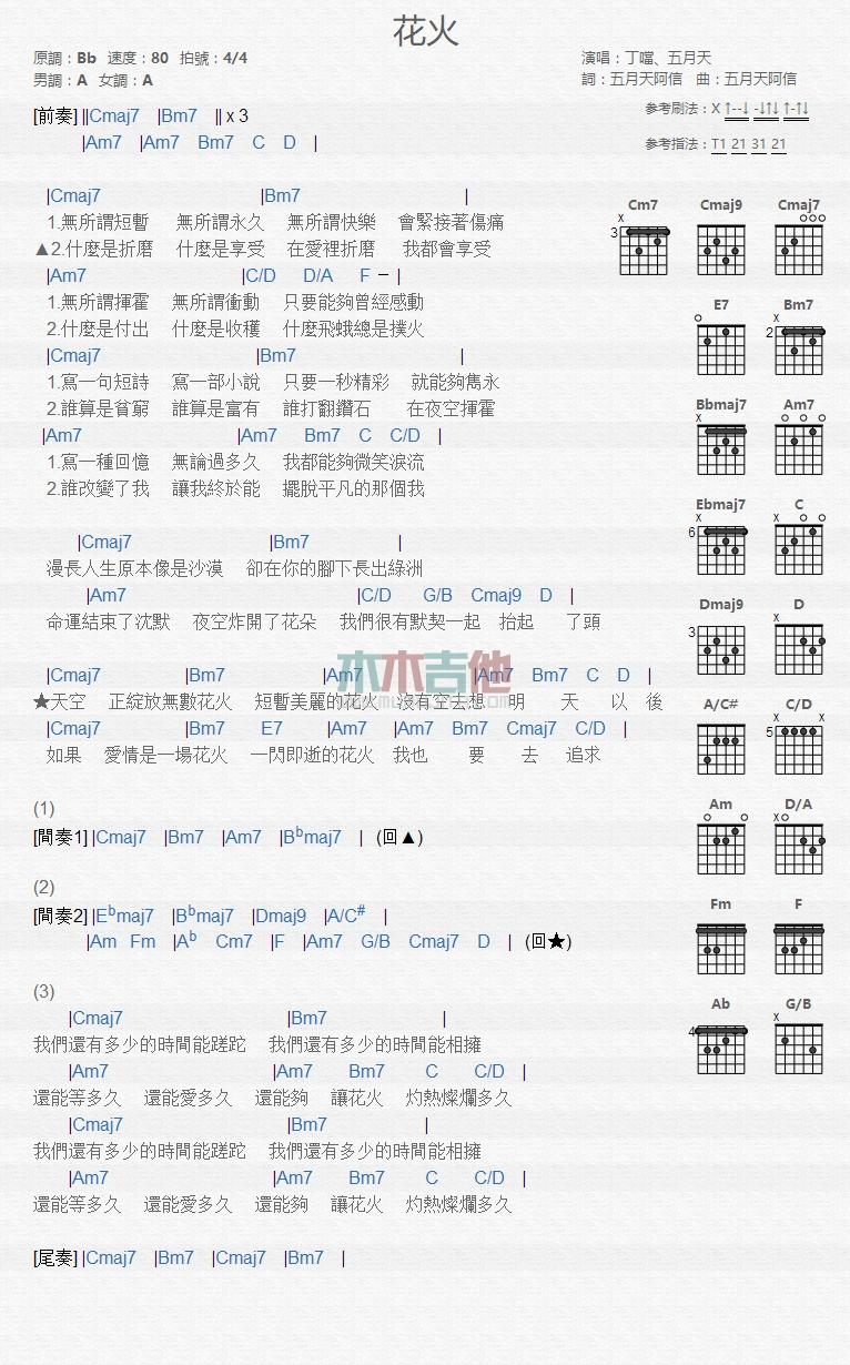花火_吉他谱_丁当,阿信1
