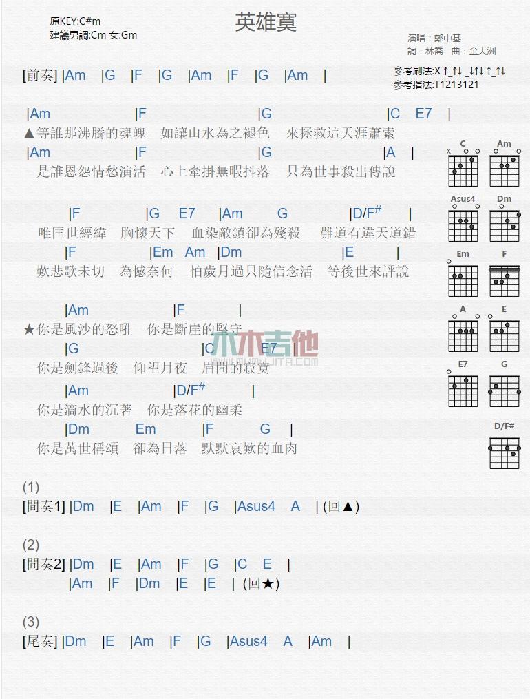 英雄寞_吉他谱_郑中基1