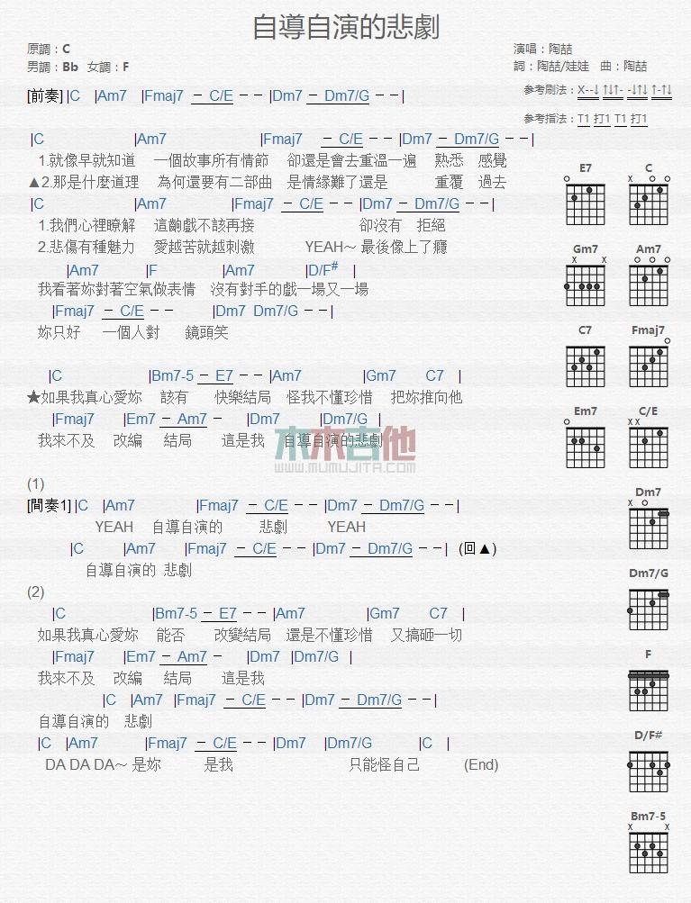 自导自演的悲剧_吉他谱_陶喆1