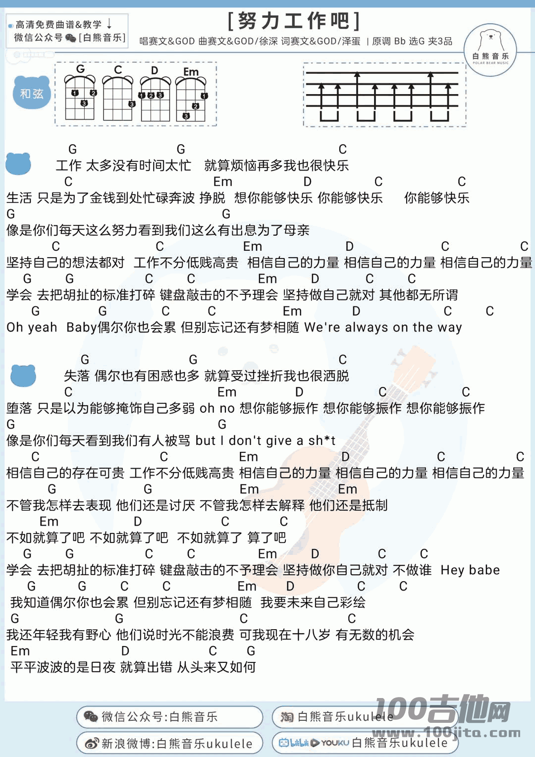 努力工作吧吉他谱_赛文&GOD_G调吉他伴奏弹唱谱2