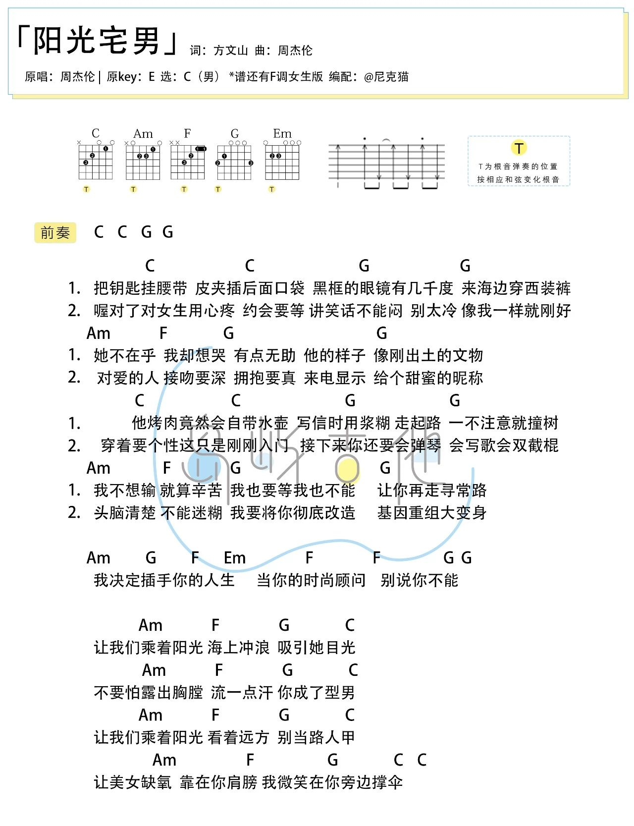 阳光宅男吉他谱_周杰伦_C男版弹唱谱_图片谱1