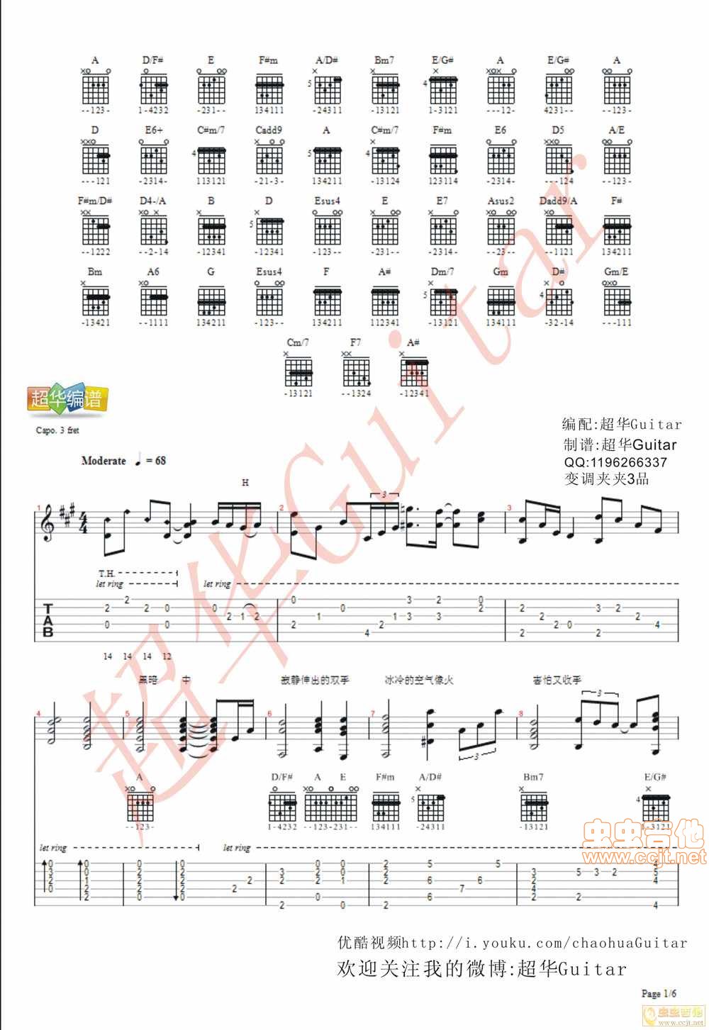 张惠妹 勇敢 男生版 超华Guitar 原版编配|吉他谱|图片谱|高清|张惠妹1