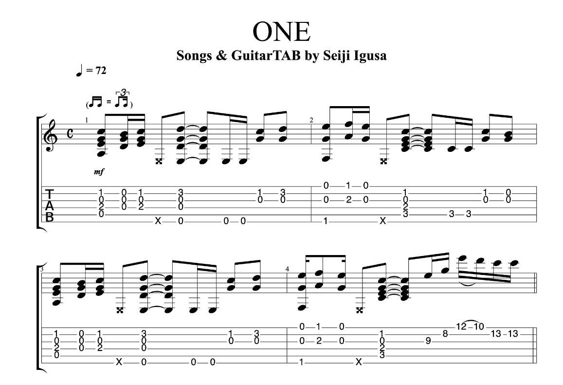 one指弹吉他谱 六线谱_精选版_井草圣二1