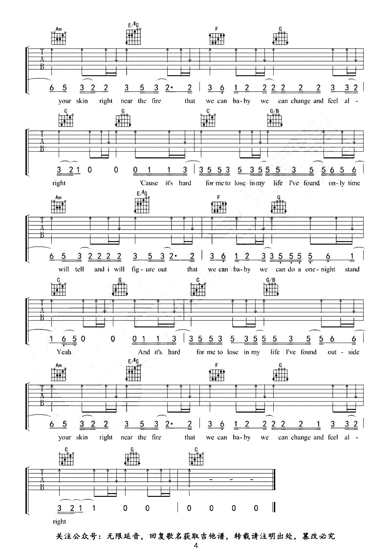 Free Loop吉他谱_Daniel Powter_C调弹唱六线谱1